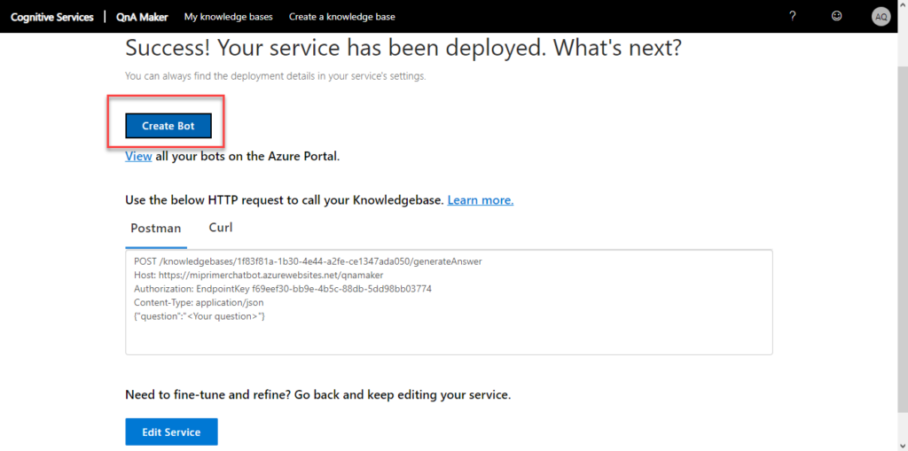Create chat boot azure